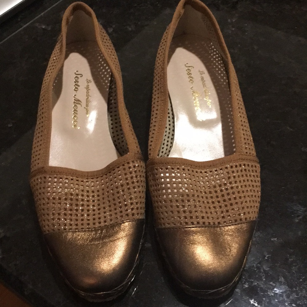 Bronze woven Sesto Meucci loafers.
